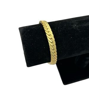Vintage Gold Tone Herringbone Chain Bracelet | Chunky Retro Statement